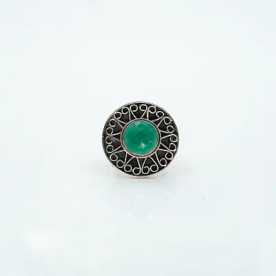 Inel rotund bucle agat-verde Argint - 1