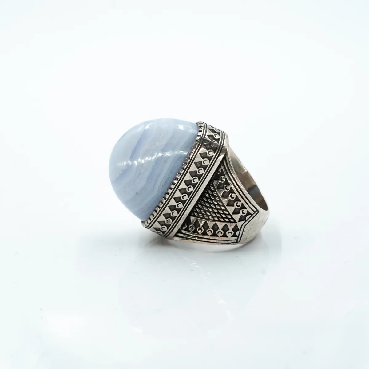 Inel oval tuguiat agat bleu Argint