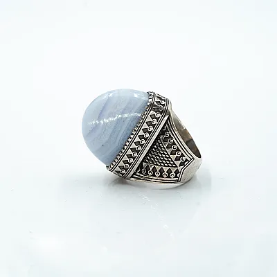 Inel oval tuguiat agat bleu Argint - 3