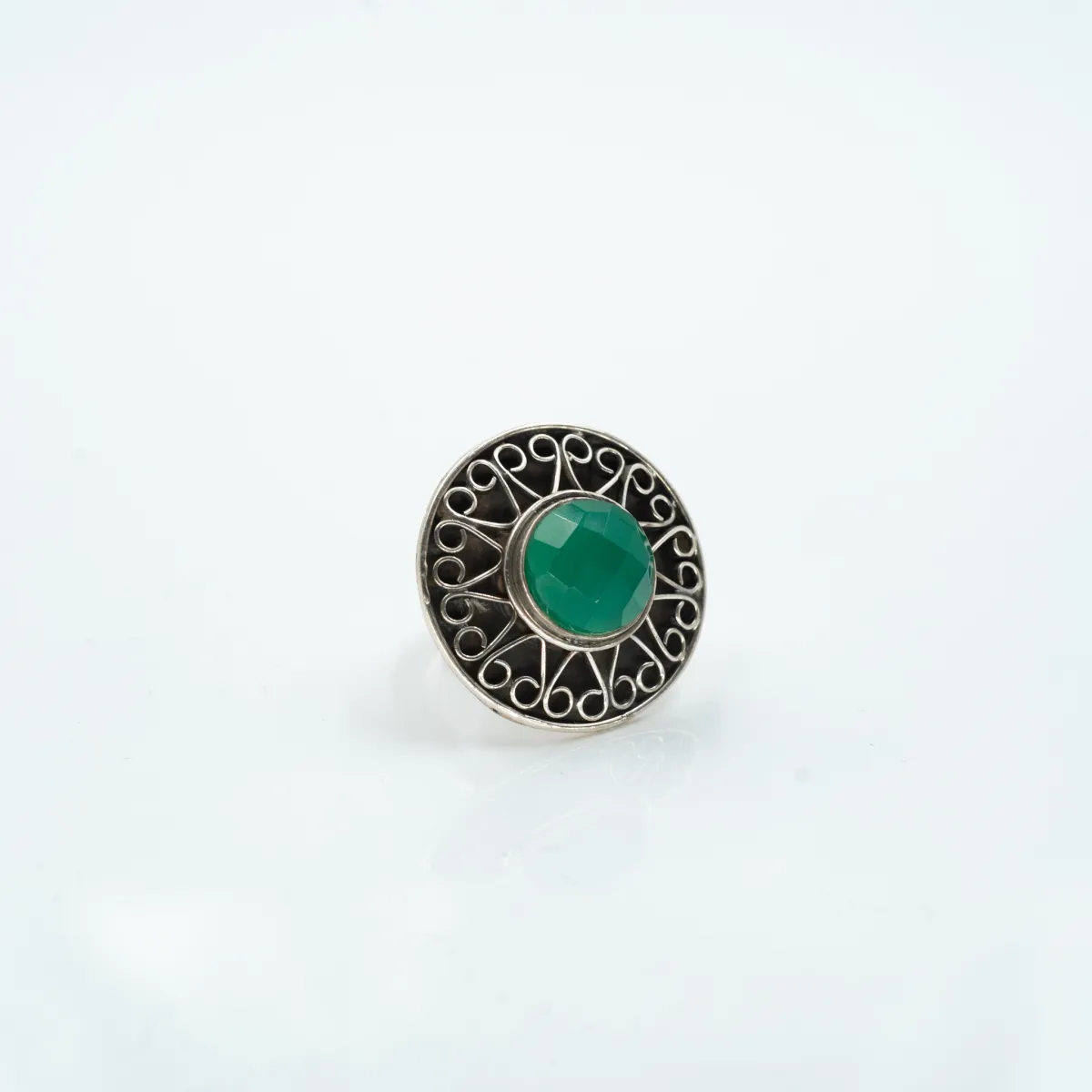 Inel rotund bucle agat-verde Argint