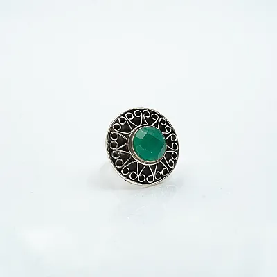 Inel rotund bucle agat-verde Argint - 5