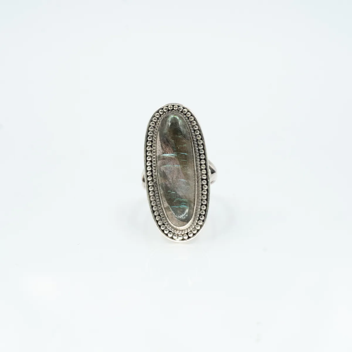 Inel lung picaturi labradorit cabochon Argint