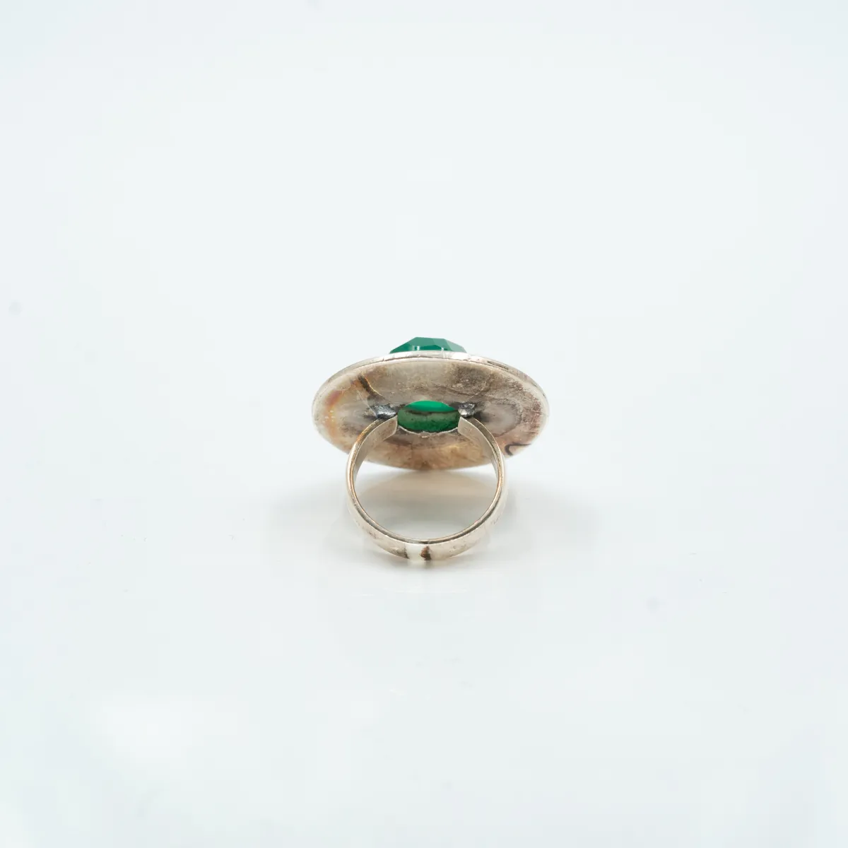 Inel rotund bucle agat-verde Argint