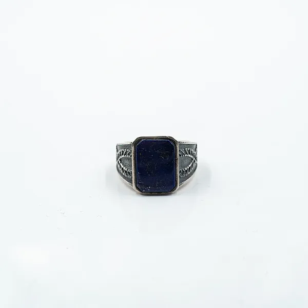 Inel dreptunghiular model lapis-lazuli Argint