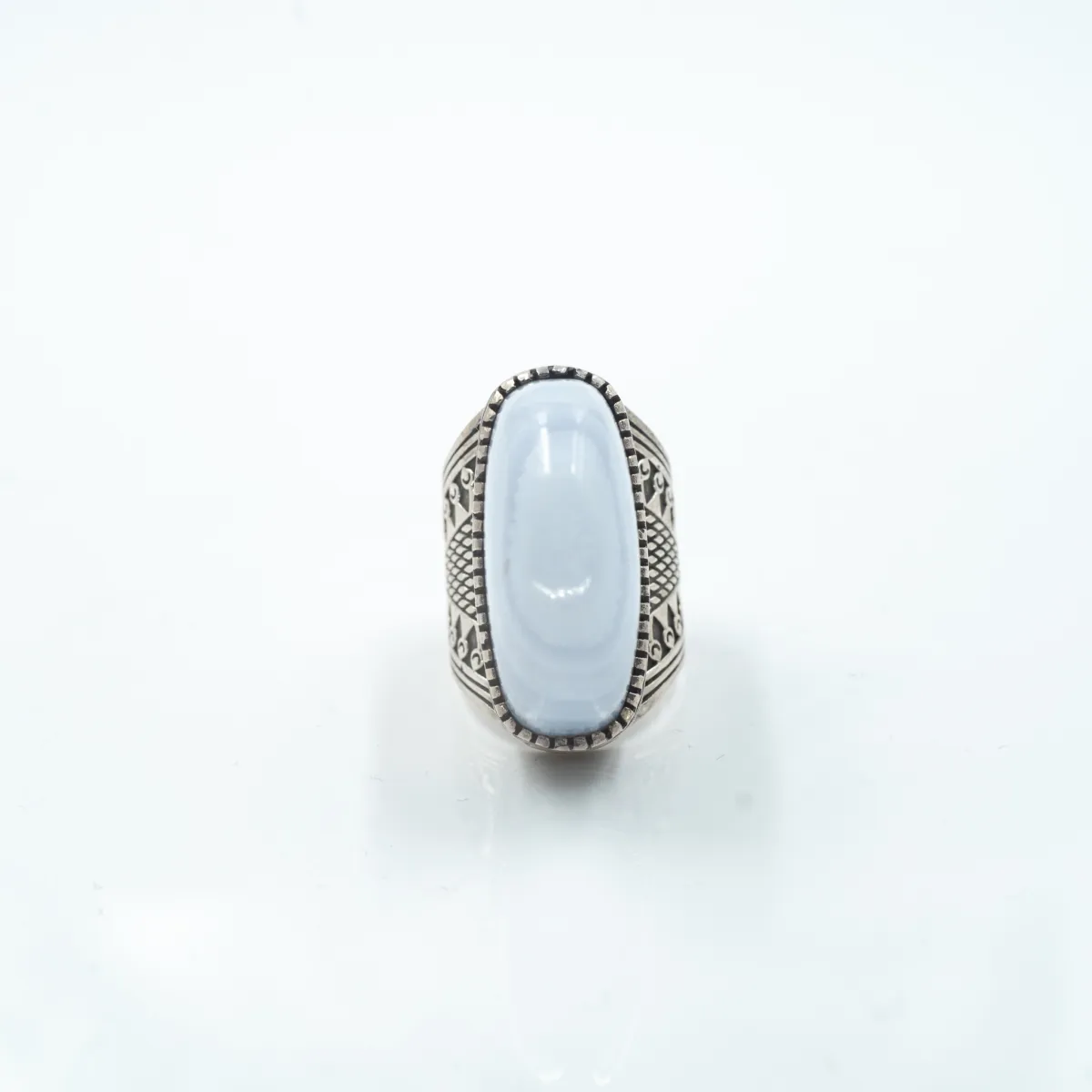 Inel oval tuguiat agat bleu Argint