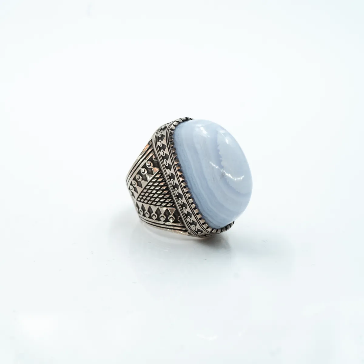 Inel oval tuguiat agat bleu Argint