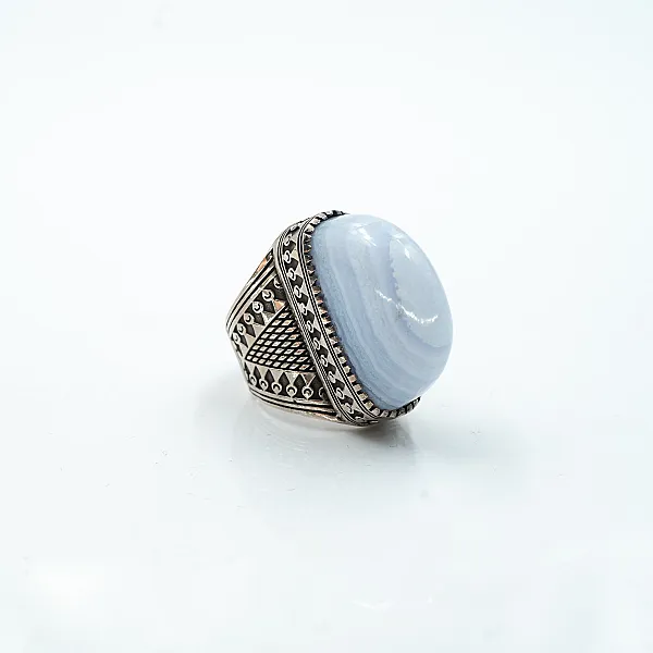 Inel oval tuguiat agat bleu Argint