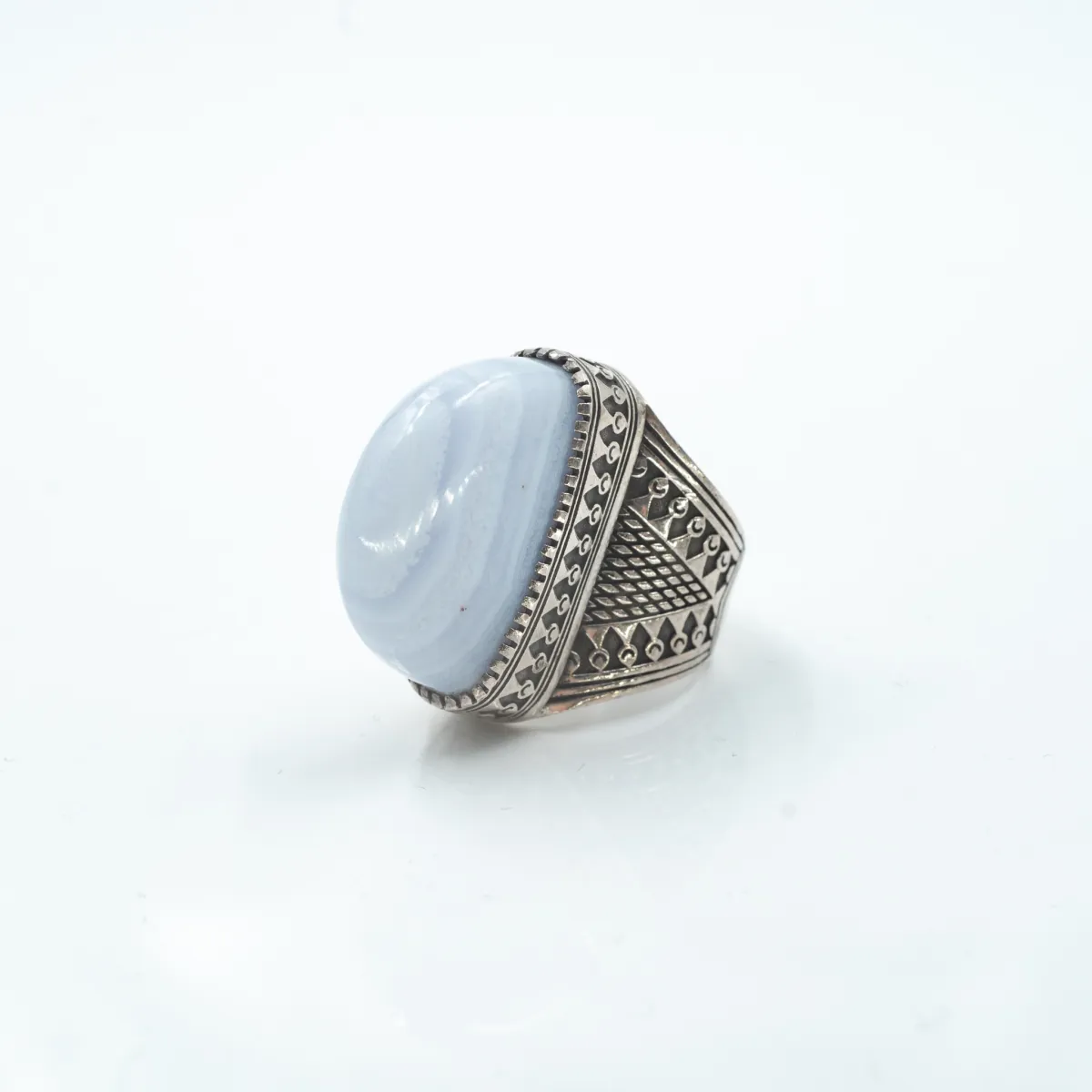 Inel oval tuguiat agat bleu Argint