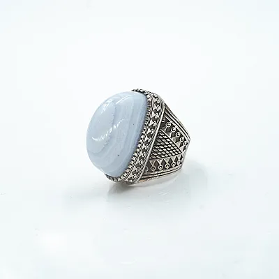 Inel oval tuguiat agat bleu Argint - 2