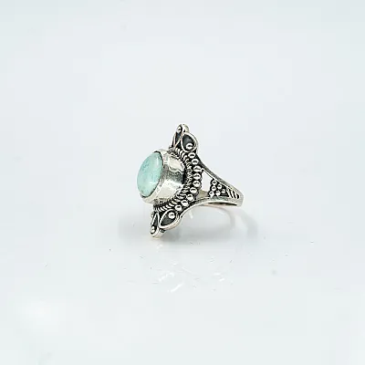 Inel piatra rotunda decor larimar Argint - 2