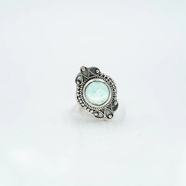 Inel piatra rotunda decor larimar Argint
