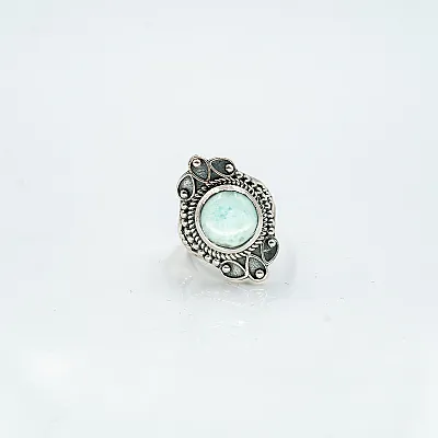 Inel piatra rotunda decor larimar Argint - 1