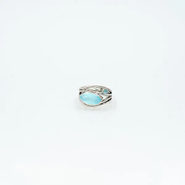 Inel oval ascutit sarma calcedonie-bleu Argint