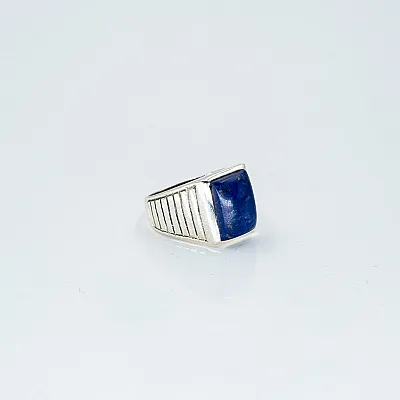 Inel dreptunghiular dungat lapis-lazuli Argint - 1
