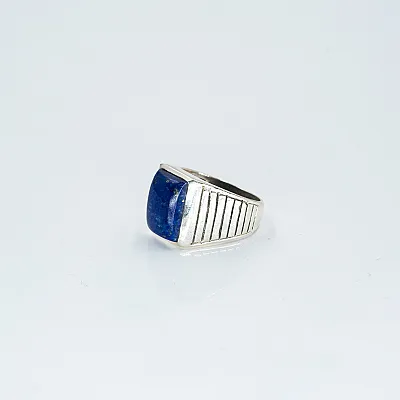 Inel dreptunghiular dungat lapis-lazuli Argint - 2