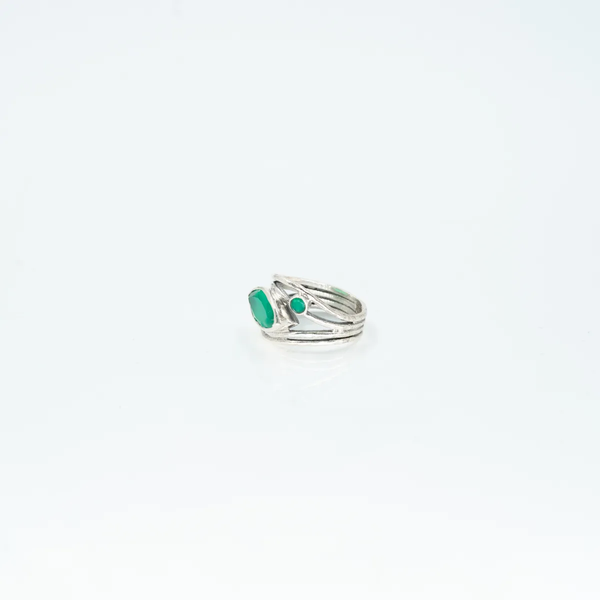 Inel oval ascutit sarma agat-verde Argint