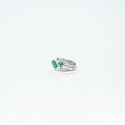 Inel oval ascutit sarma agat-verde Argint - 2