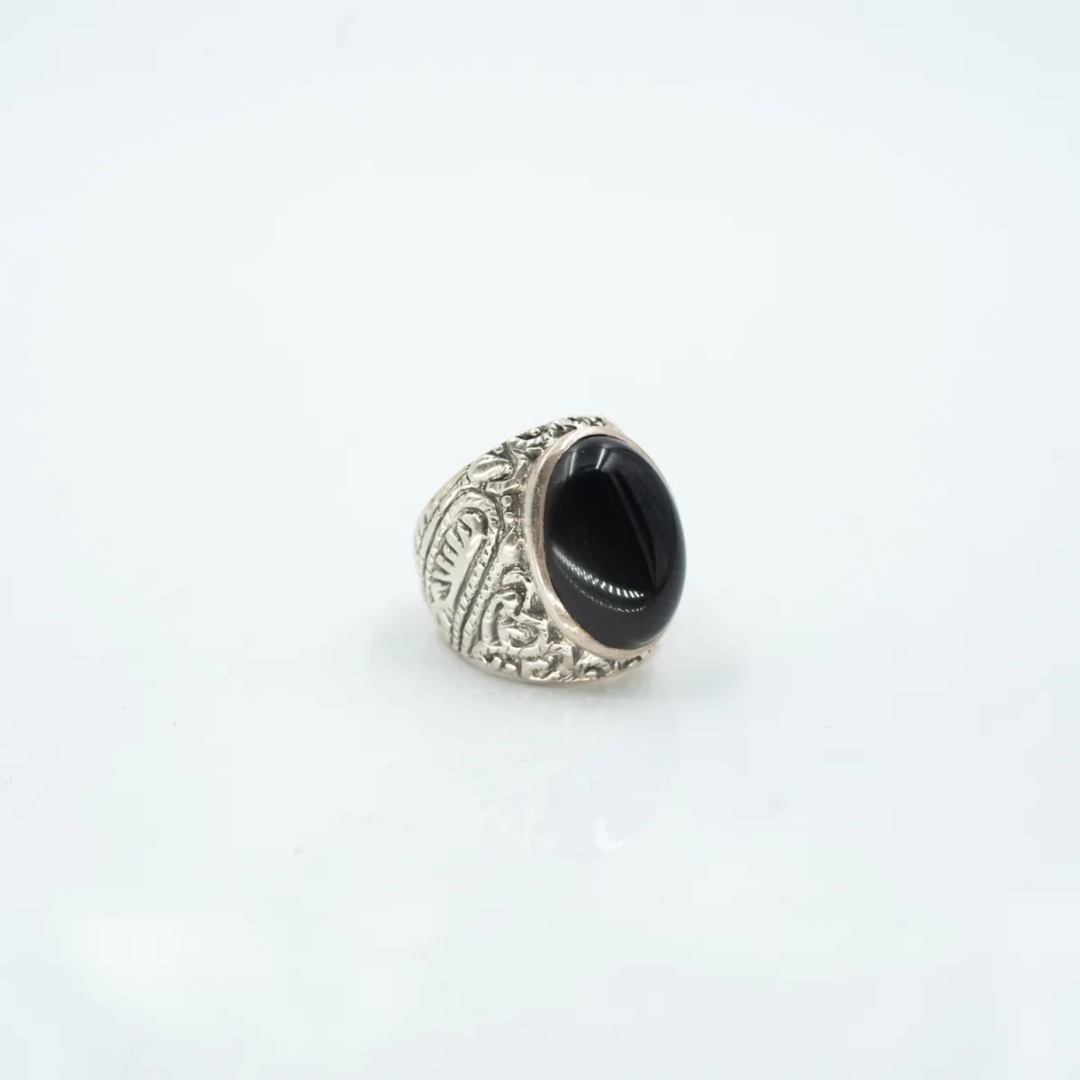Inel oval broderie onix cabochon Argint