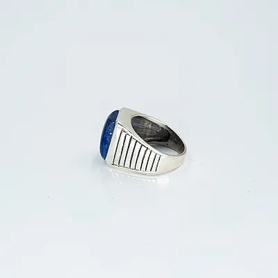 Inel dreptunghiular dungat lapis-lazuli Argint - 3
