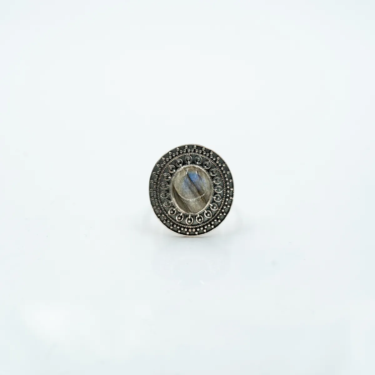 Inel disc oval labradorit Argint