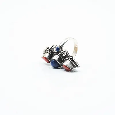 Inel lung ascutit spirale coral-lapislazuli Argint - 2
