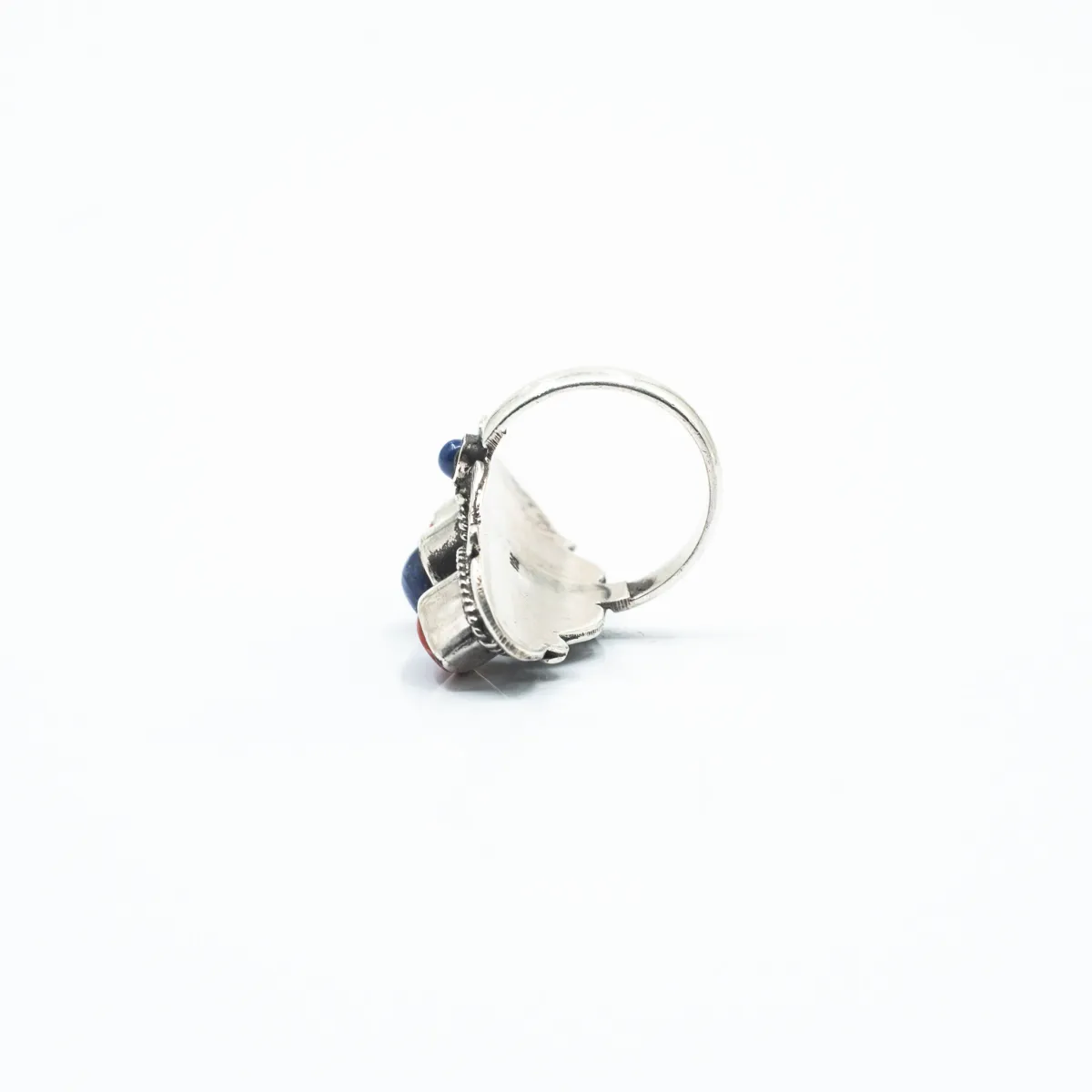 Inel lung ascutit spirale coral-lapislazuli Argint