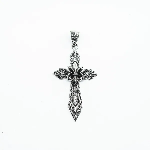 Pandantiv cruce fleur de lys cz Argint