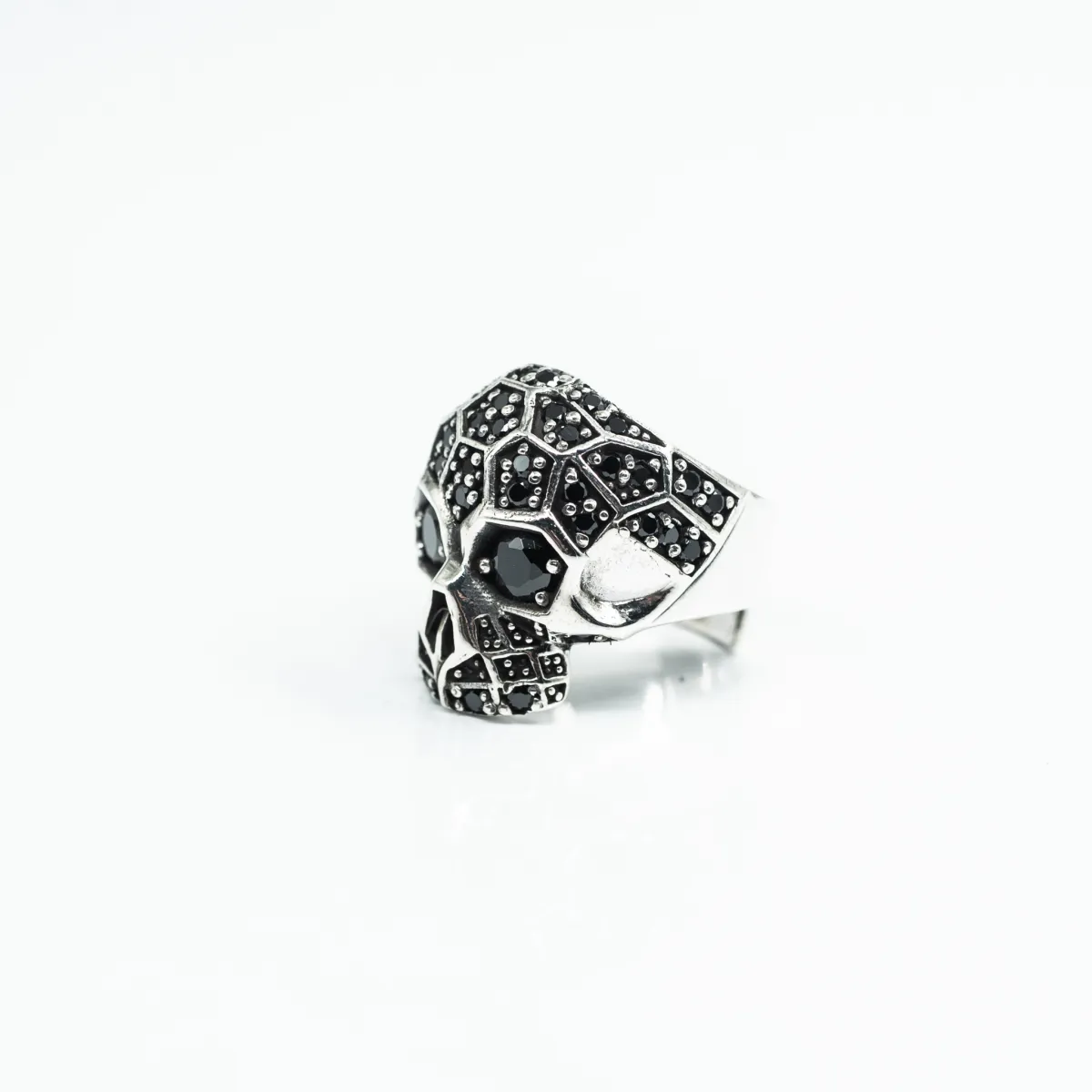 Inel craniu fagure cubic zirconia Argint