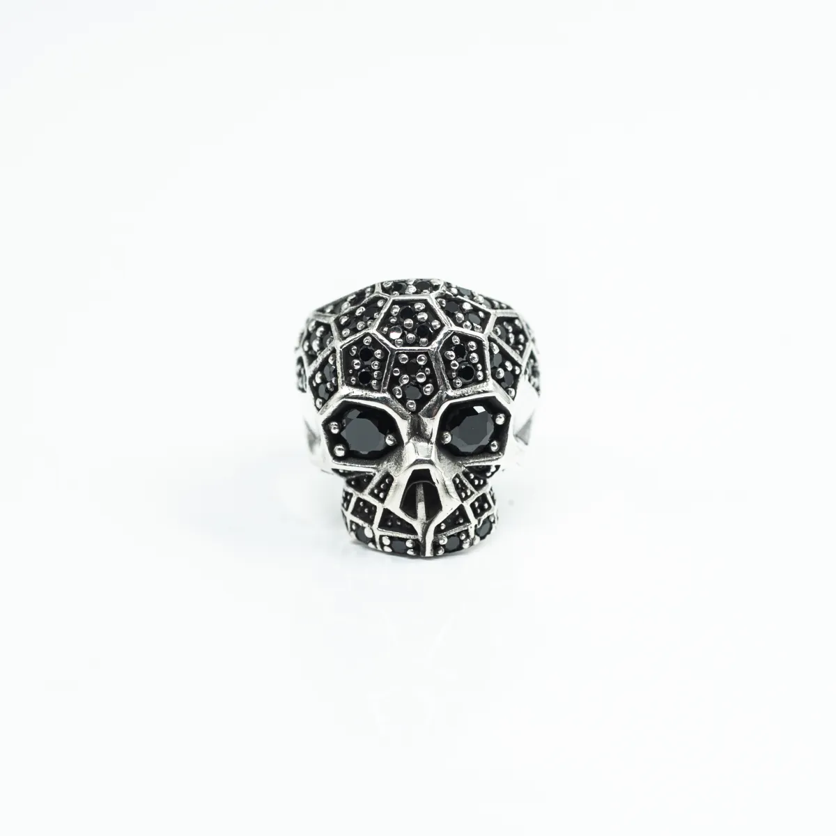 Inel craniu fagure cubic zirconia Argint