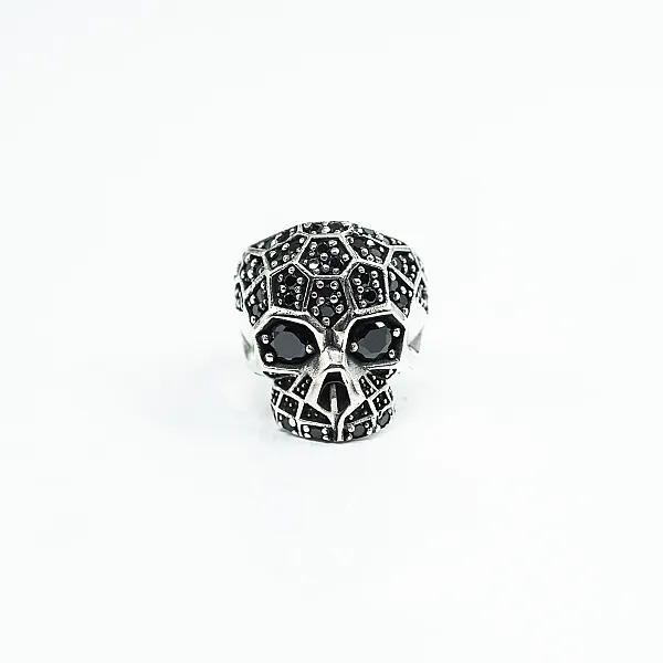 Inel craniu fagure cubic zirconia Argint