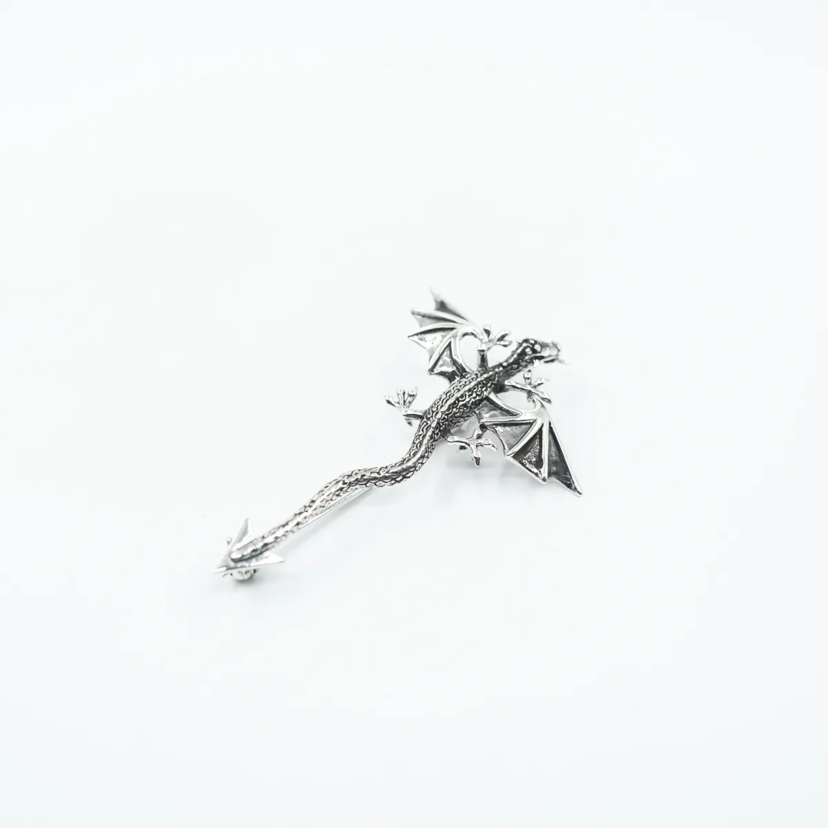 Brosa dragon lung 5.5cm Argint