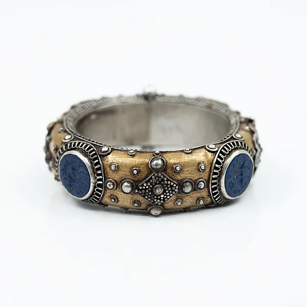 Bratara Afgana lapis-lazuli flori Argint