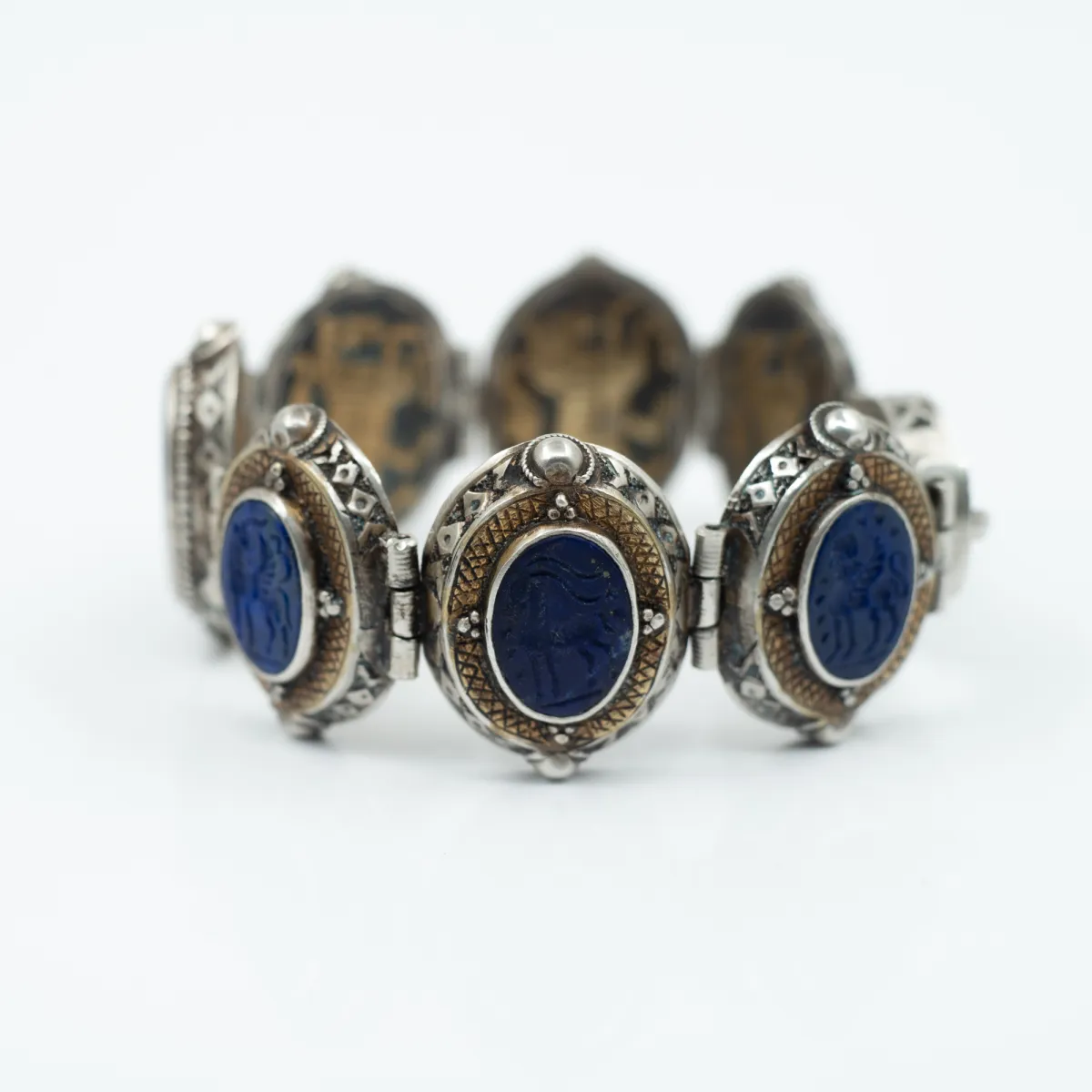 Bratara flexibila Afgana lapis-lazuli oval Argint