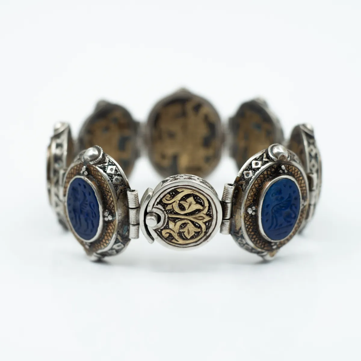Bratara flexibila Afgana lapis-lazuli oval Argint