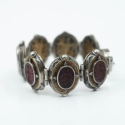 Bratara flexibila Afgana carneol oval Argint - 5