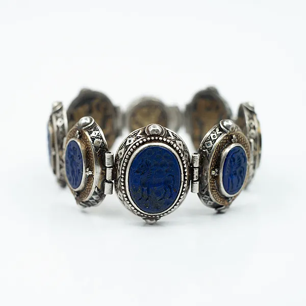 Bratara flexibila Afgana lapis-lazuli oval Argint