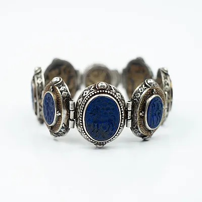 Bratara flexibila Afgana lapis-lazuli oval Argint - 1