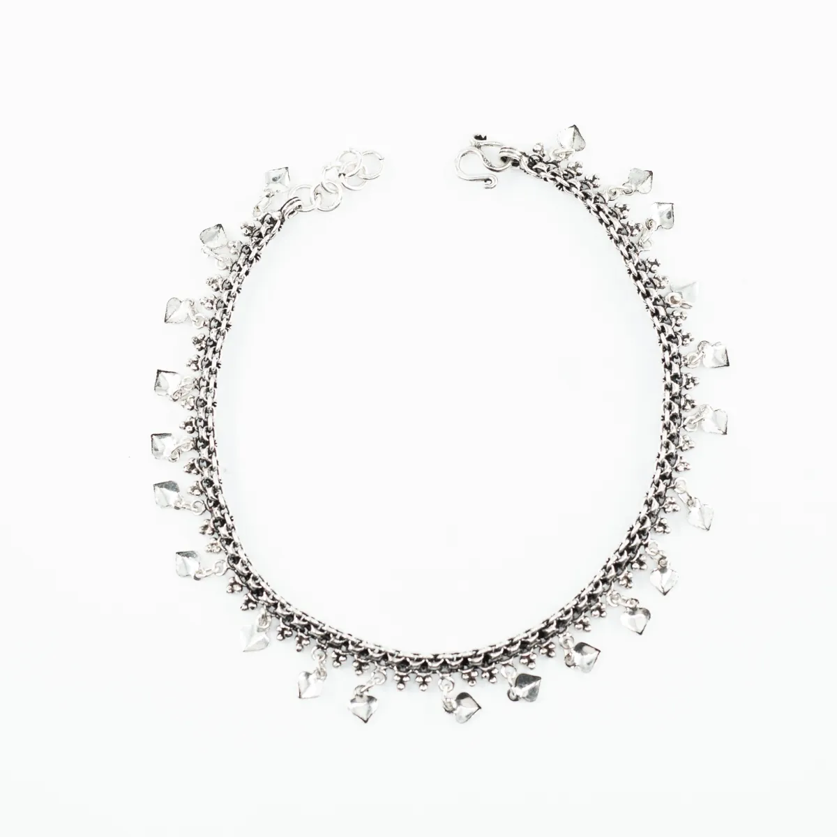 Bratara picior charms inimi flori Argint