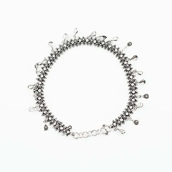 Bratara picior charms picaturi inflorate Argint