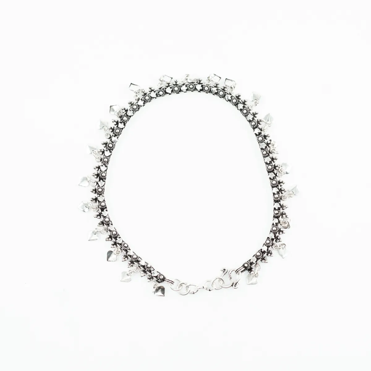 Bratara picior charms inimi flori Argint