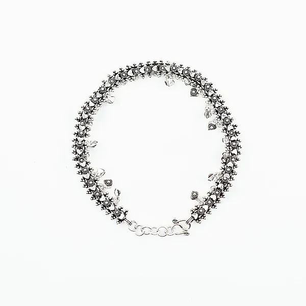 Bratara picior charms inimi inflorate Argint