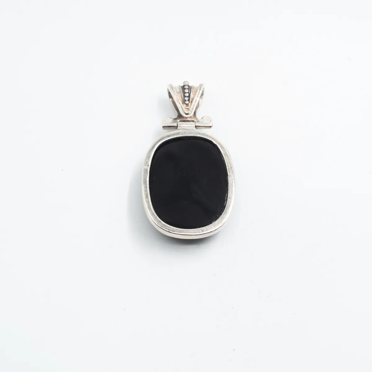 Pandantiv dreptunghiular obsidian anou Baroc Argint