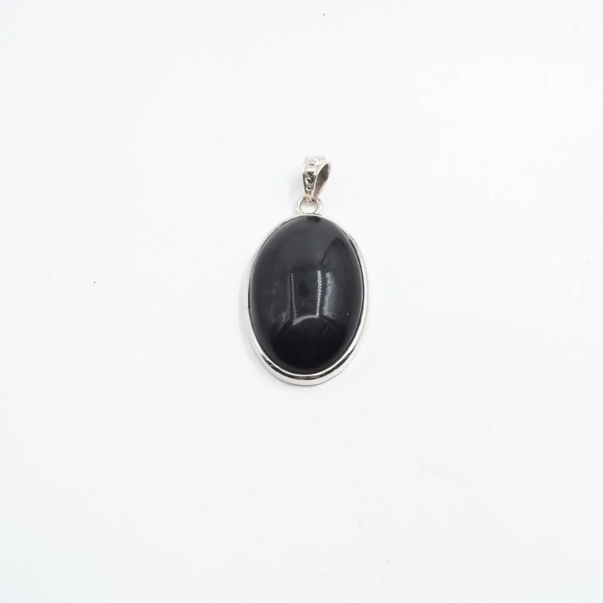 Pandantiv oval obsidian anou puncte Argint