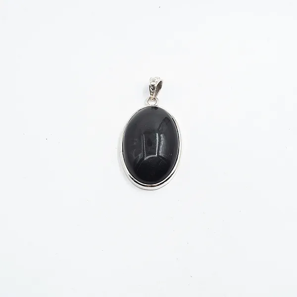 Pandantiv oval obsidian anou puncte Argint