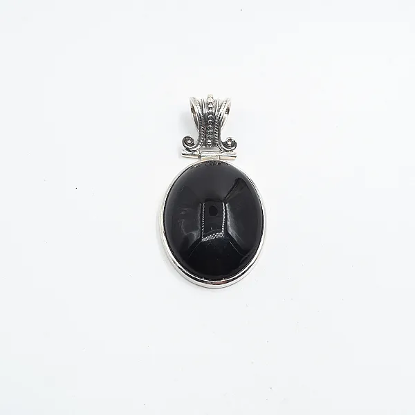 Pandantiv oval obsidian anou Baroc Argint