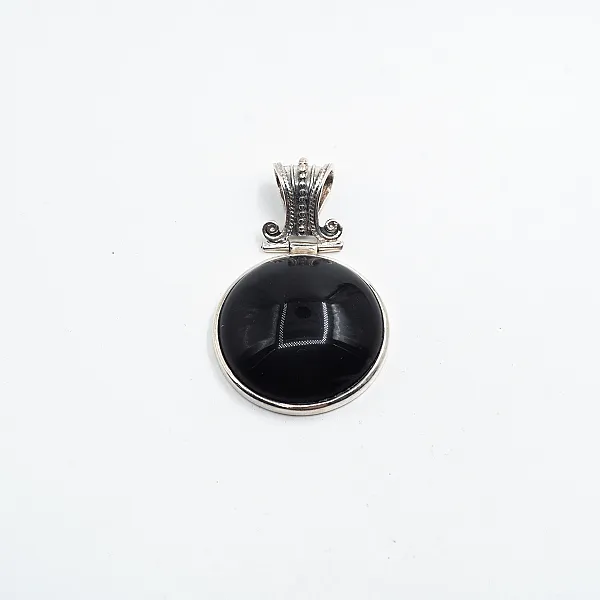 Pandantiv rotund obsidian anou Baroc Argint
