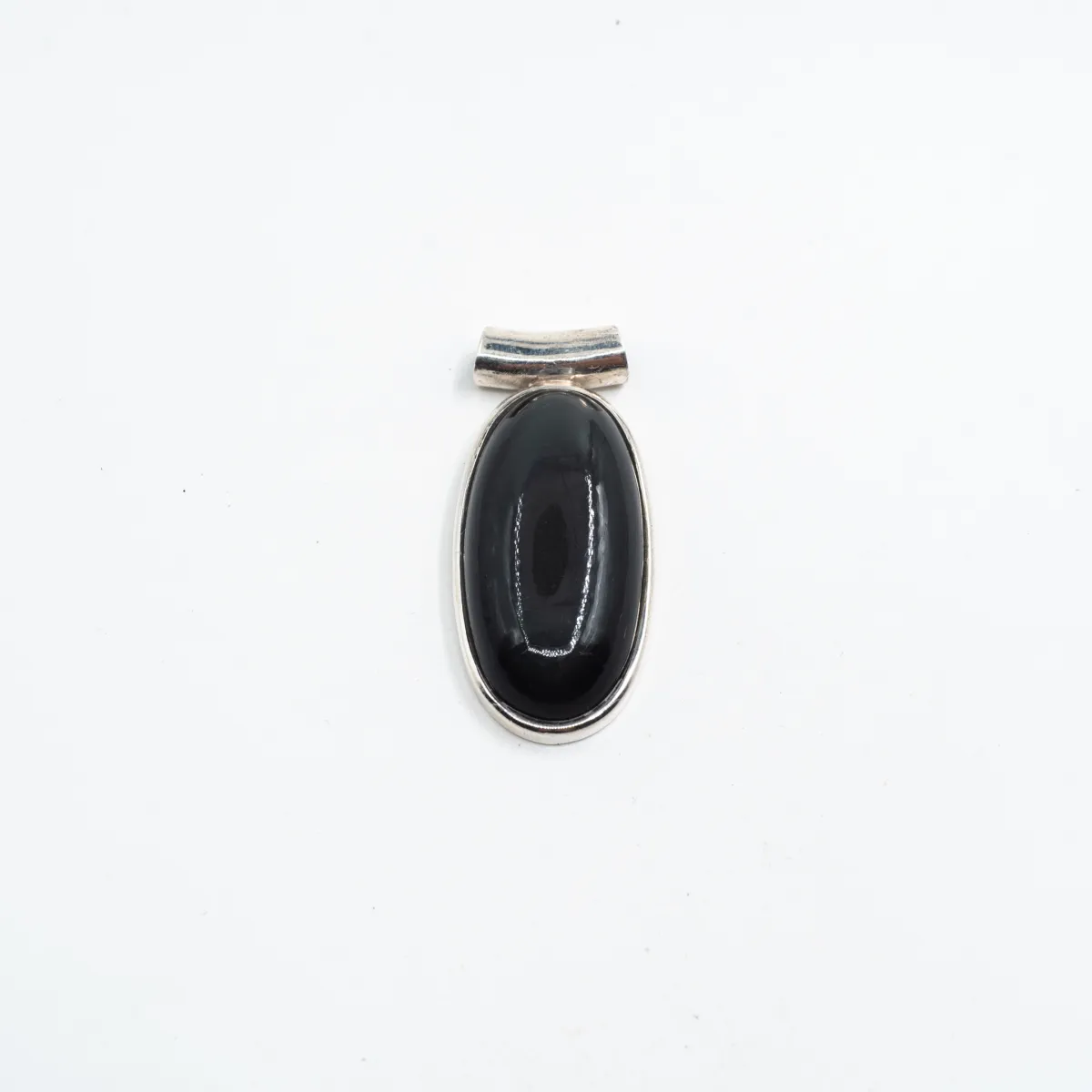 Pandantiv oval obsidian anou tubular M Argint
