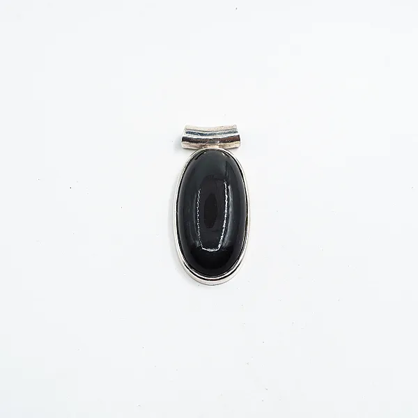 Pandantiv oval obsidian anou tubular M Argint