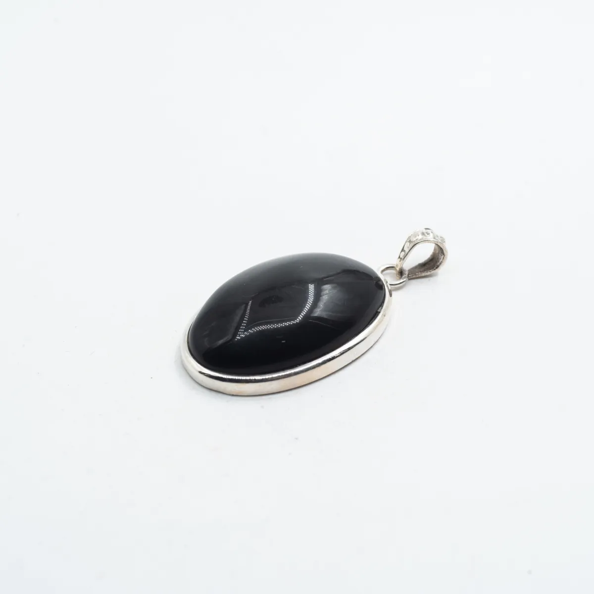 Pandantiv oval obsidian anou puncte Argint