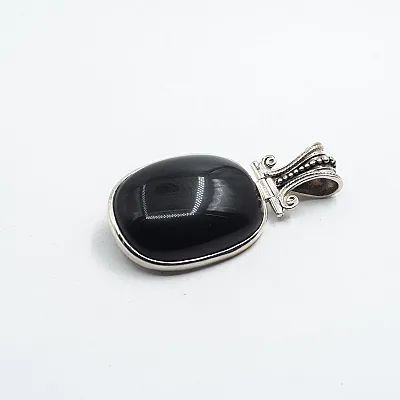Pandantiv dreptunghiular obsidian anou Baroc Argint - 2